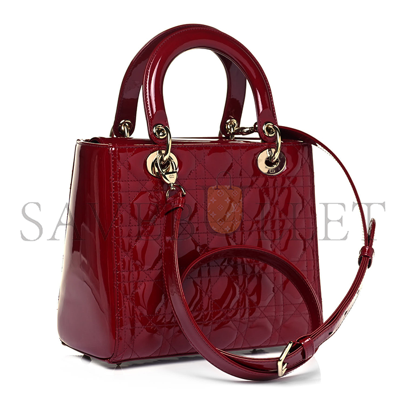 D*or patent cannage medium lady D*or burgundy red (24*20*12.7cm)